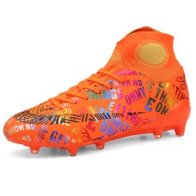 Soccer Shoes Fashion Breathable Broken Nail Soccer Shoes Men's Large Size (Option: Fluorescent orange spikes-46)